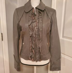 Steve Madden Gray Leather Front Ruffle Jacket Size M